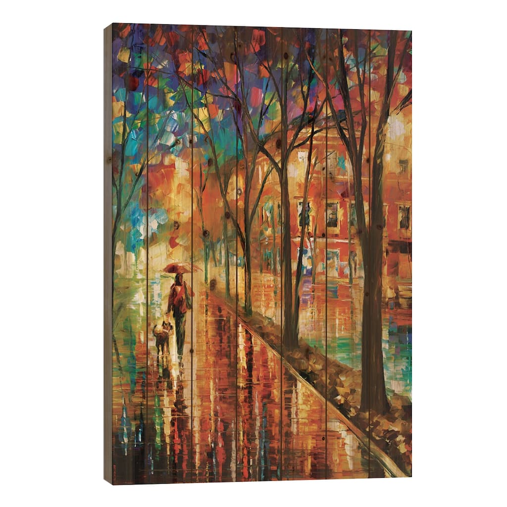 Walk With Dog Print On Wood by Leonid Afremov - Multi-Color