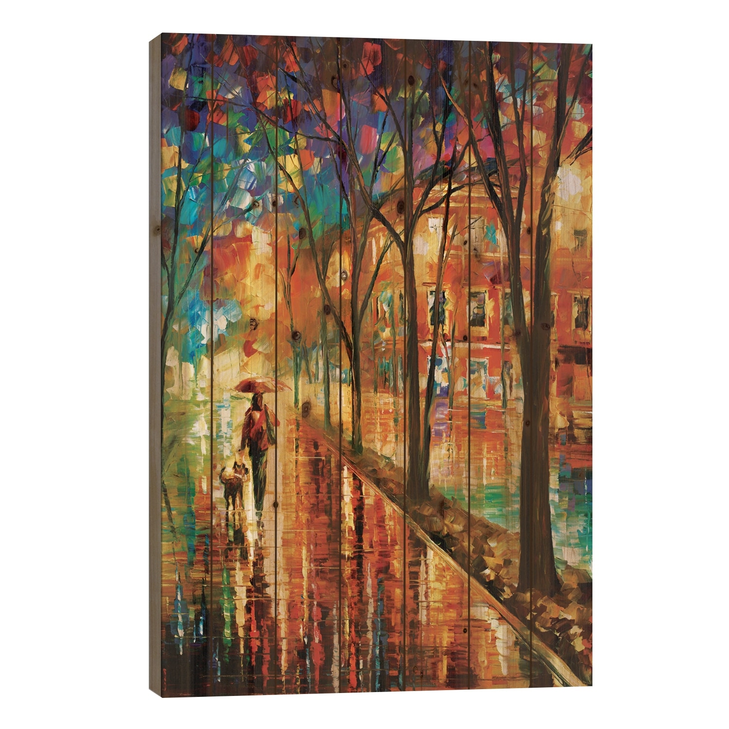 Walk With Dog Print On Wood by Leonid Afremov - Multi-Color