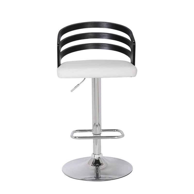 Modern Adjustable Swivel Bar Stool - White Wood Back with Cushion