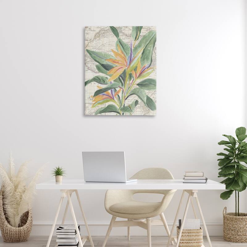 Stupell Tropical Flower over Map Canvas Wall Art Design By June Erica Vess