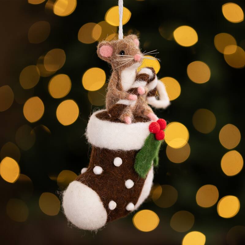 Mice with Cake and Candies Christmas Decorations - 7" - Brown and White - Set of 3