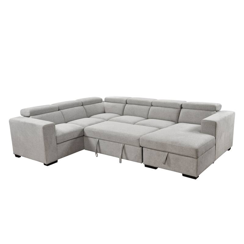 U-Shaped Sectional Sofa with Adjustable Headrest and Storage Chaise