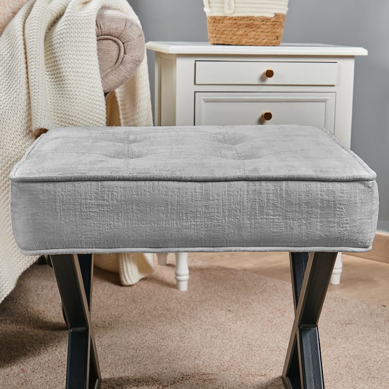Textured Velvet Ottoman Vanity Stool 18"X18"X17"