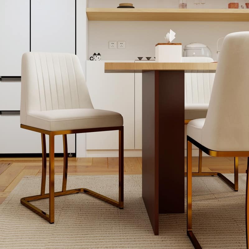 Modern and Luxury Velvet Upholstered Dining Chair with Gold Metal Legs, Set of 2