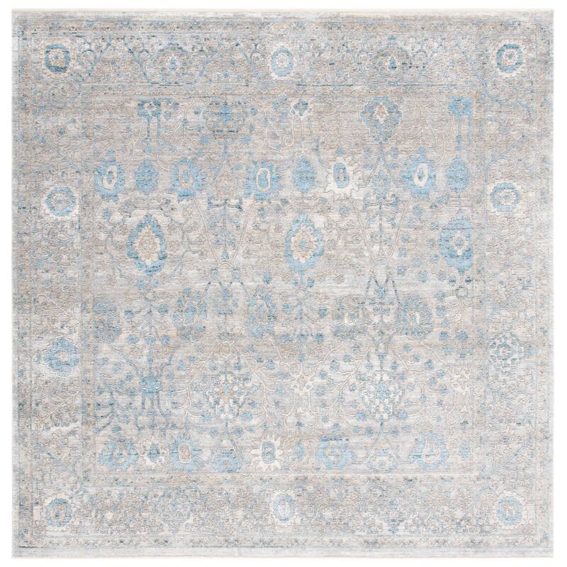 SAFAVIEH Dream Cavidan Vintage Abstract Viscose Rug - 6'7" Square - Grey/Blue