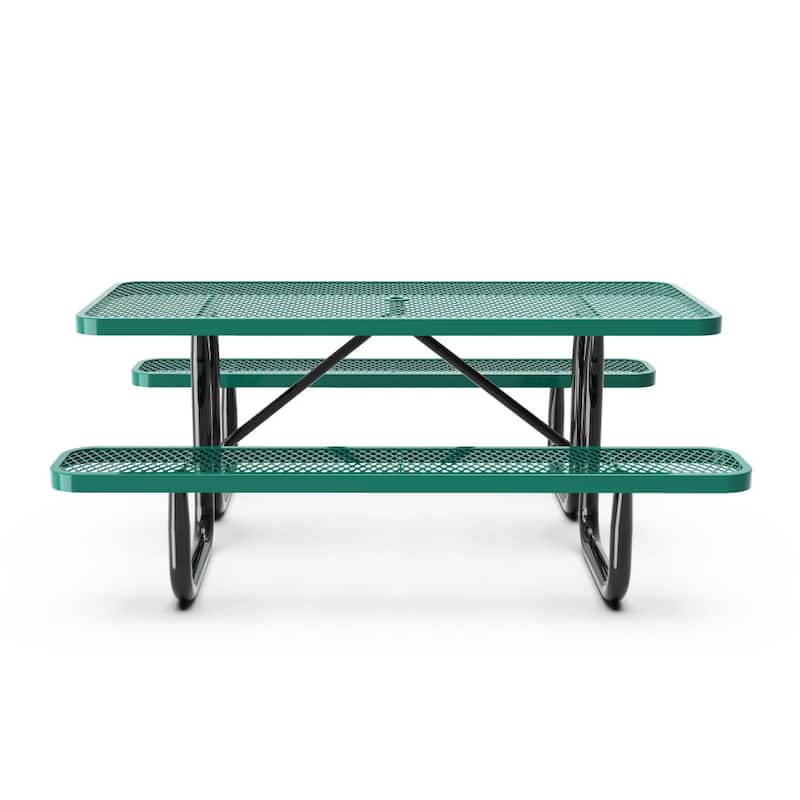 Commercial Grade Expanded Mesh Metal Outdoor Picnic Table - 72.25"D x 61.75"W x 29.5"H