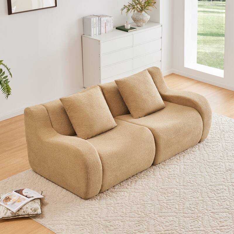 Soft Teddy Fabric Boneless Sofa, No Assembly Required Streamlined Design, Anti-Slip Design, 32D High Density Sponge