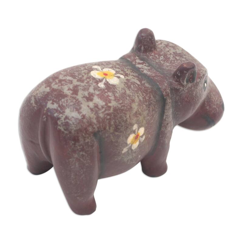 Novica Handmade Chubby Hippopotamus Wood Figurine