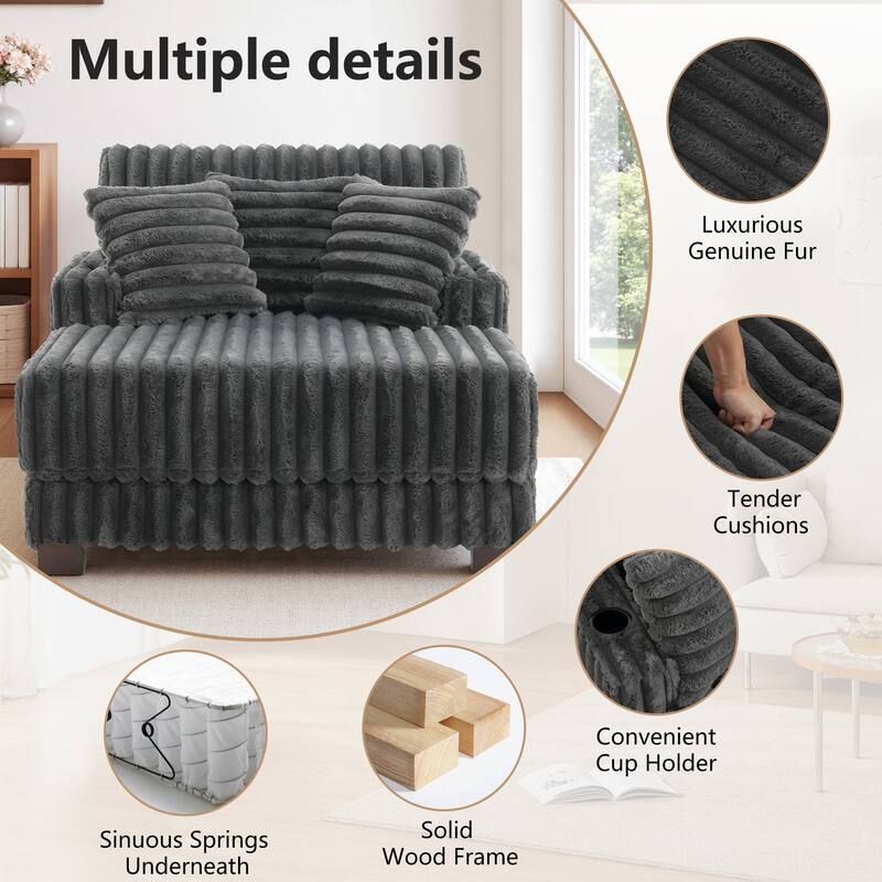 42"W Upholstered Chaise Lounge Sofa Bed with Pillow and Cup Holder