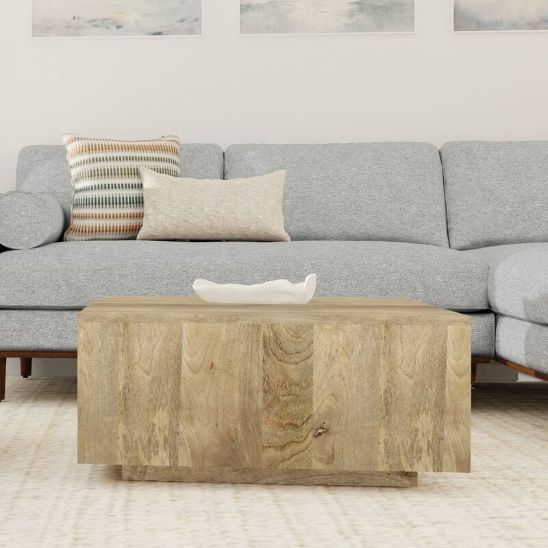 WYNDENHALL Clinton SOLID MANGO WOOD 30 inch Wide Square Modern Square Coffee Table in Natural, Fully Assembled - Natural