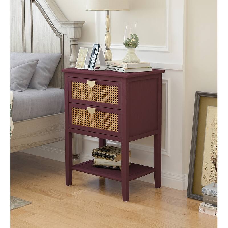 2-Drawer Nightstand Bed Side Table with Storage Cabinet End Table shelf Wood Side Table