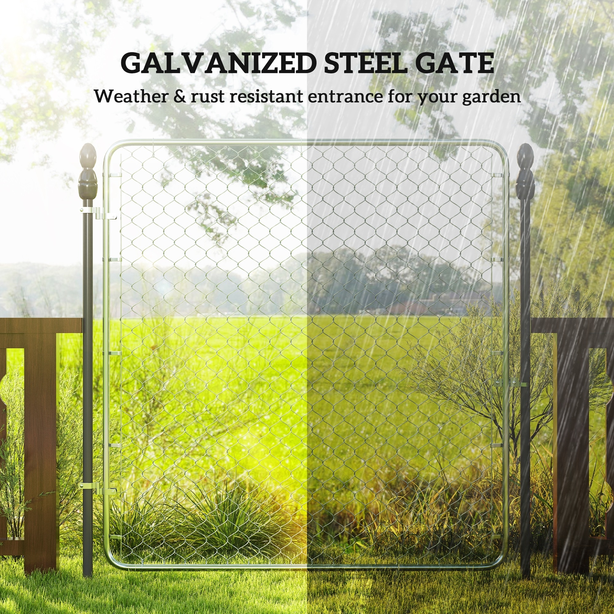 Outsunny Garden Gate Chain Link Fence Gate, Galvanized Steel Garden Door  for Yard Entrance Way, 70.9\, image size:2000x2000