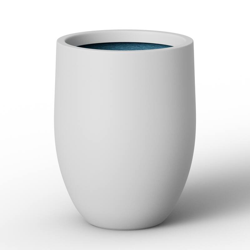Concrete Garden Enhanced Interior Flower Planter, Modern Tall Plant Pots with Drainage Hole - 16 x 21.5 in - Pearl White(Enhanced Interior)