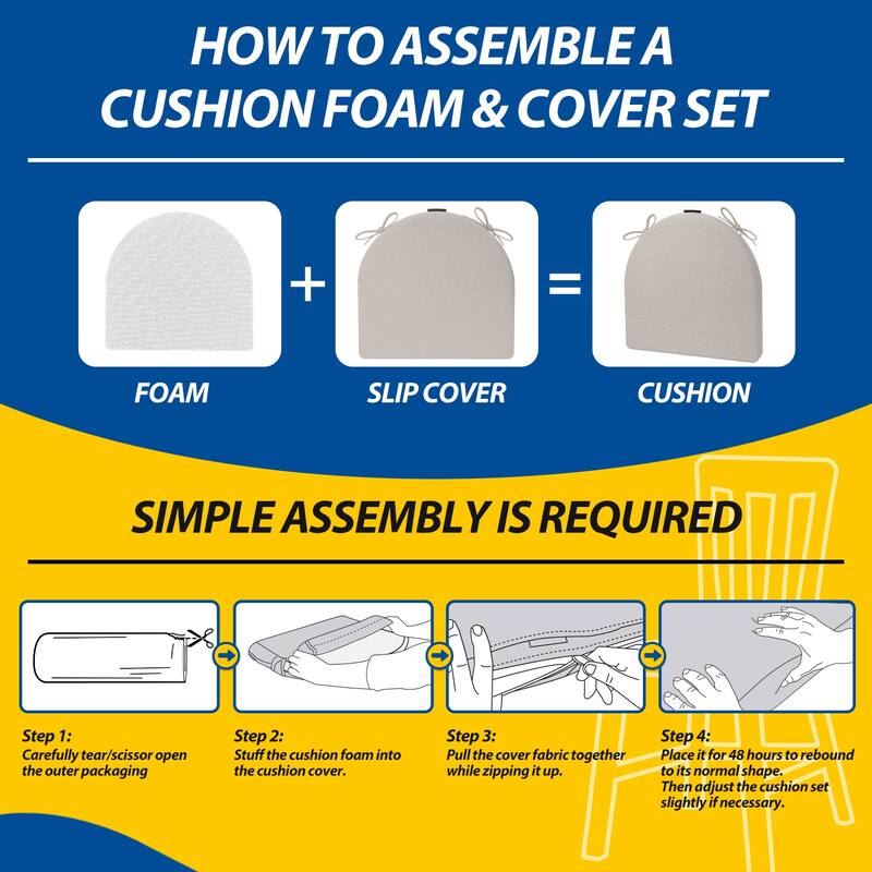 AAAAAcessories 17 in. X 16 in.Indoor Strap Non-slip Chair Cushion for Multi-scenario Setups (2 Pack) - N/A