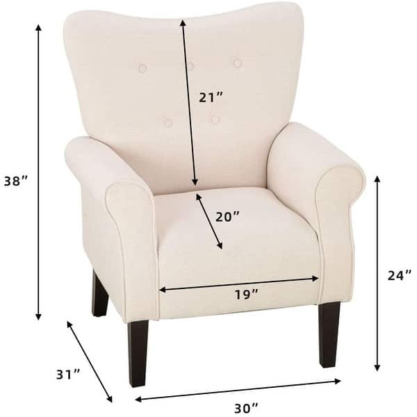 dimension image slide 8 of 12, EROMMY Wing back Arm Chair, Upholstered Fabric High Back Chair with Wood Legs