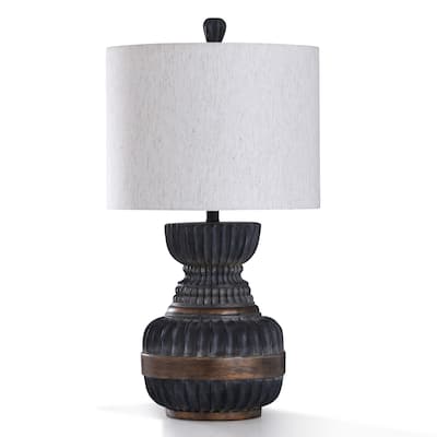 StyleCraft Malta Ribbed Faded Ebony and Antique Bronze Metal Table Lamp
