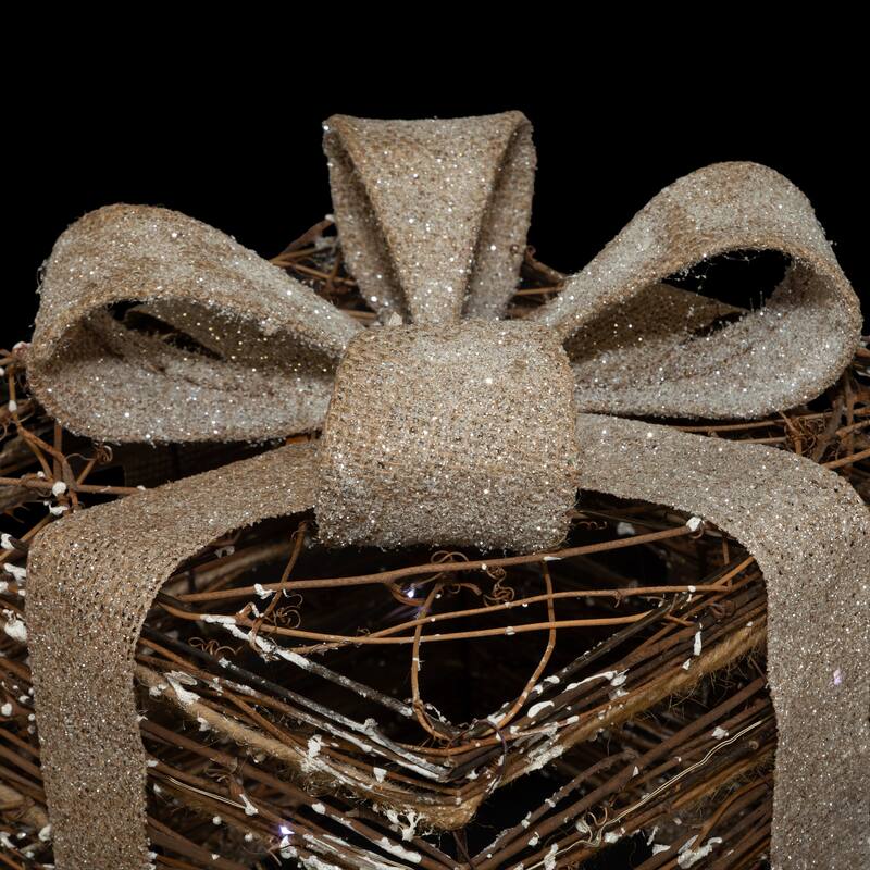 3 Lighted Rattan Gift Boxes Burlap Bows Table Top Christmas Decoration