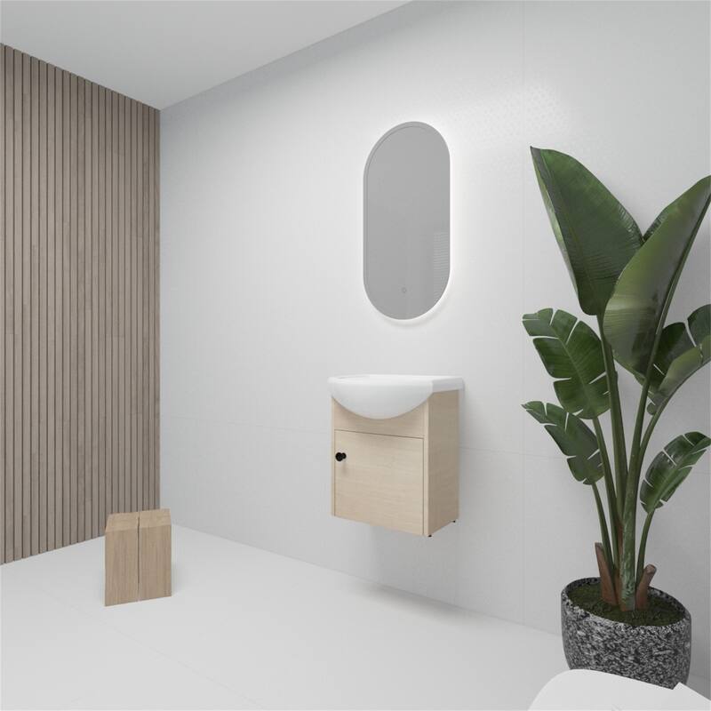 Wall Mounting Small Size 18 Inch Bathroom Vanity With Ceramic Sink
