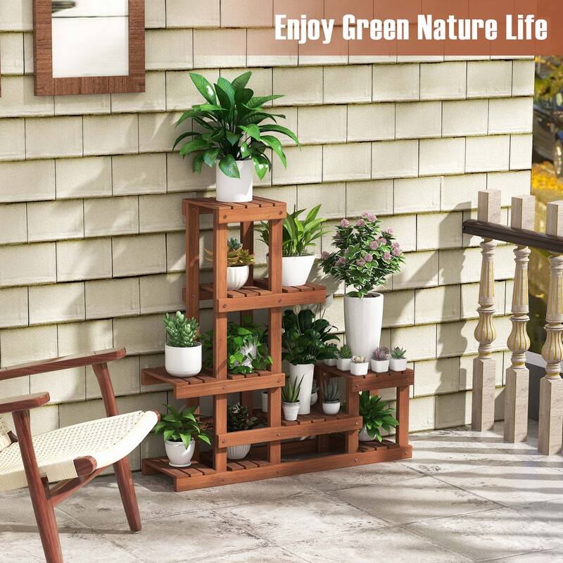 Costway Multi-layer Wood Plant Stand Flower Shelf Rack with High Low - See Details
