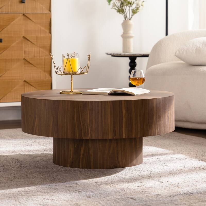 Round Wood 30.51 Inch Coffee Table For Living Room Table Walnut Suitable