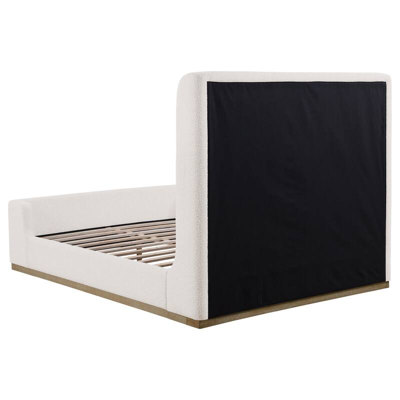 Ale Queen Size Platform Bed, Round Wingback Headboard, Ivory Upholstery