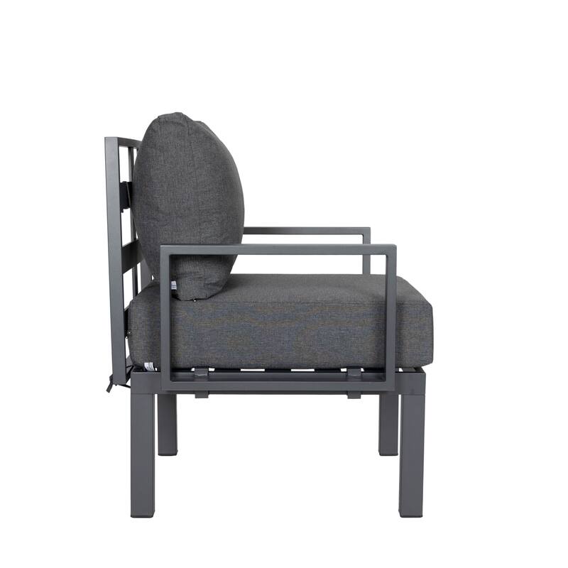 Chelsea 7-Piece Outdoor Patio Sectional Set with Firepit Table in Black Aluminum for Backyard Garden and Patio Deck