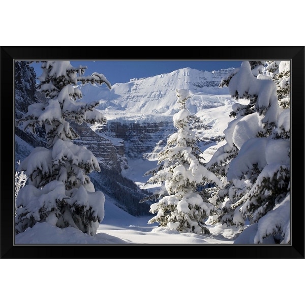 "Snowy scene at Lake Louise, Alberta, Canada" Black Framed Print