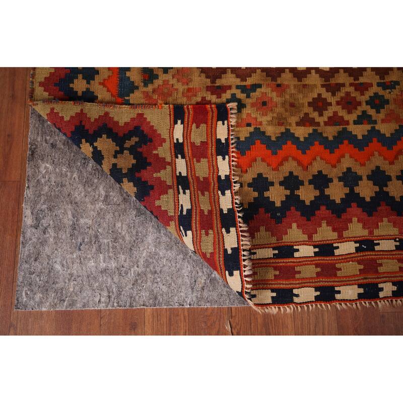 Kilim Qashqai Persian Vintage Area Rug Hand-Woven Tribal Wool Carpet - 5'3"x 7'9"