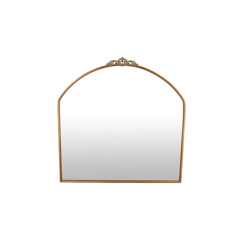 Curved Accent Wall Mirror, Scrolled Details, 36 Inch, Gold Metal Frame
