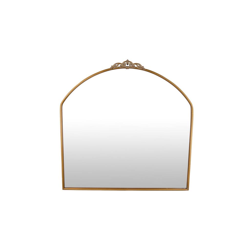 Curved Accent Wall Mirror, Scrolled Details, 36 Inch, Gold Metal Frame