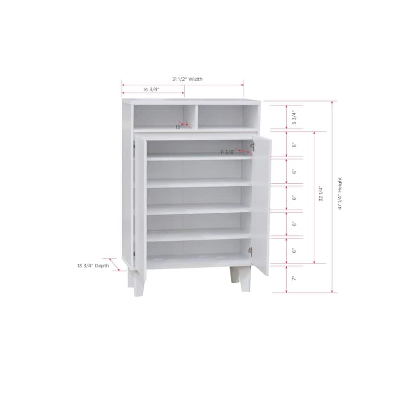 2-Door Shoe Rack Storage Cabinet, White