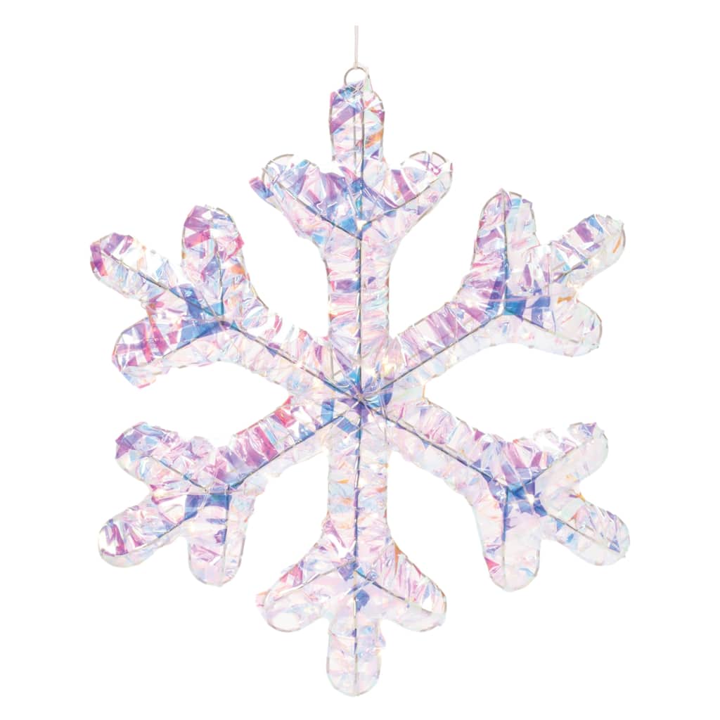 Set of 2 LED Hanging Snowflake Ornament Lights Iridescent Winter Wall Decor for Holiday Home Display - 16”L x 1”W x 19”H