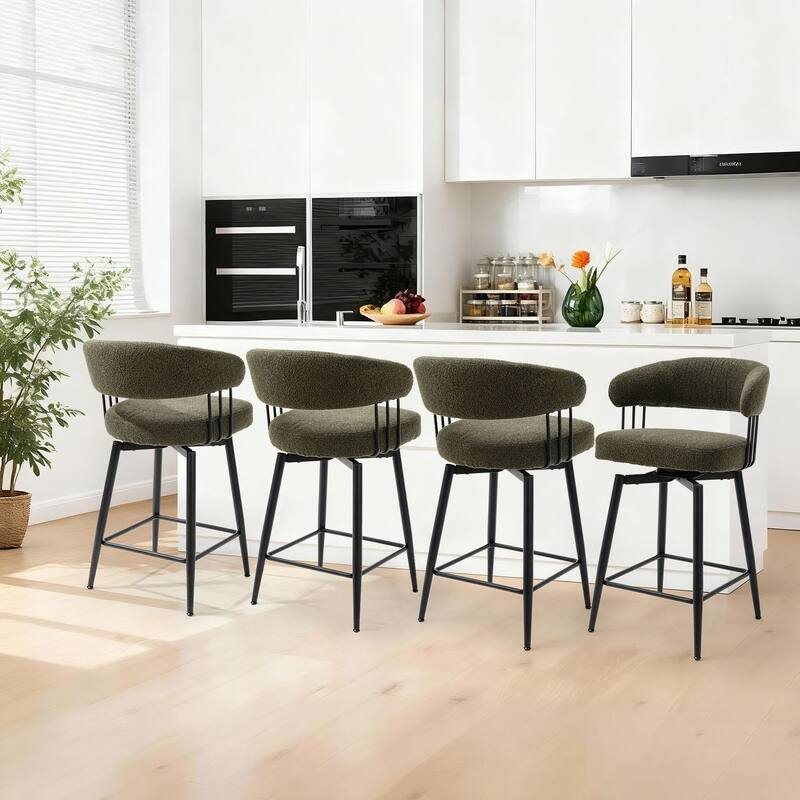 Glitzhome Set of 2 or 4 Modern Fabric Swivel Counter or High Bar Stool with Tapered Metal Legs - Set of 4 - Counter Height - Fabric Hunter Green