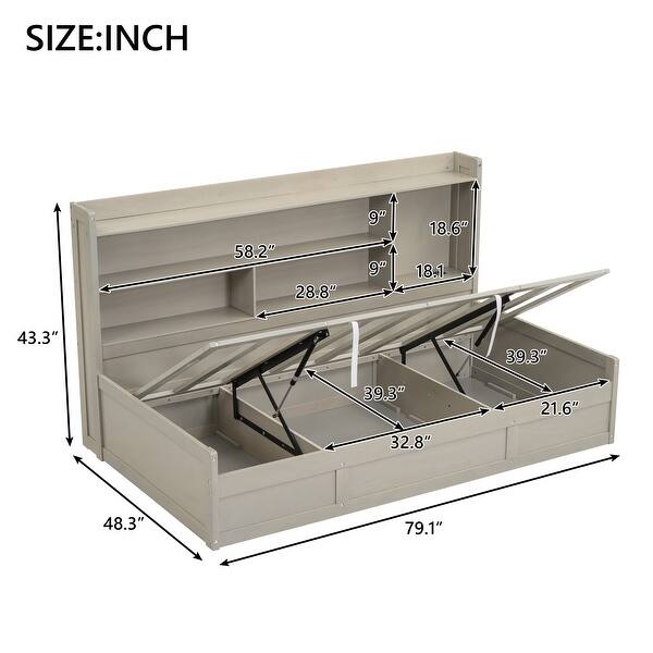 Twin Storage Bookcases Platform Bed wUSB Charging Station, LIGHT GREY