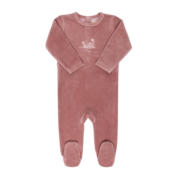 slide 2 of 4, Ely's & Co. Velour Embroidered Flowers Footie Collection Pink - 12 Months