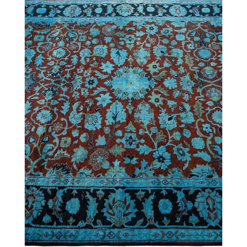 Overton Hand Knotted Wool Vintage Inspired Modern Contemporary Overdyed Blue Area Rug - 4' 1" x 5' 10"