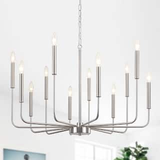 12-Light Rustic Candle Style Hanging Linear Chandelier Lighting for Kitchen Island