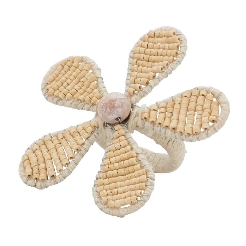 Napkin Rings With Beaded Flower Design (Set of 4)