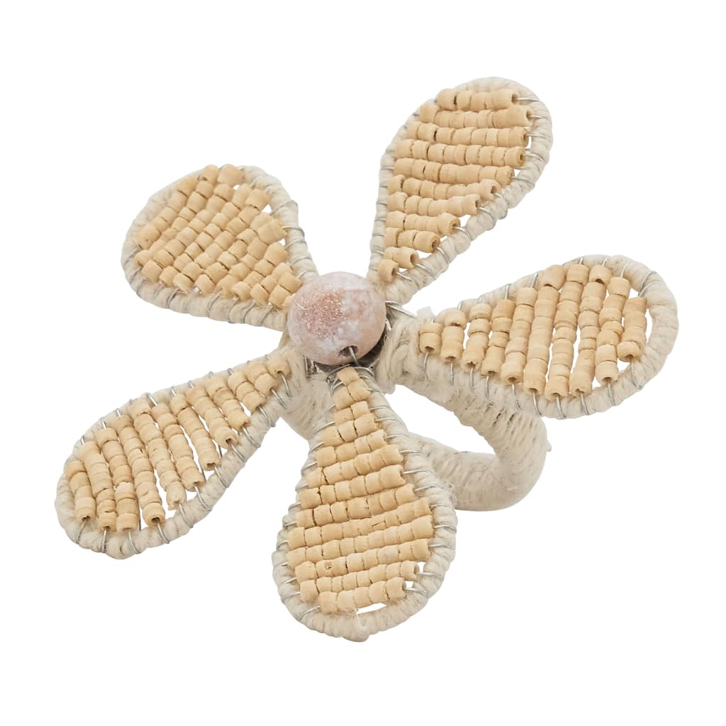 Napkin Rings With Beaded Flower Design (Set of 4)