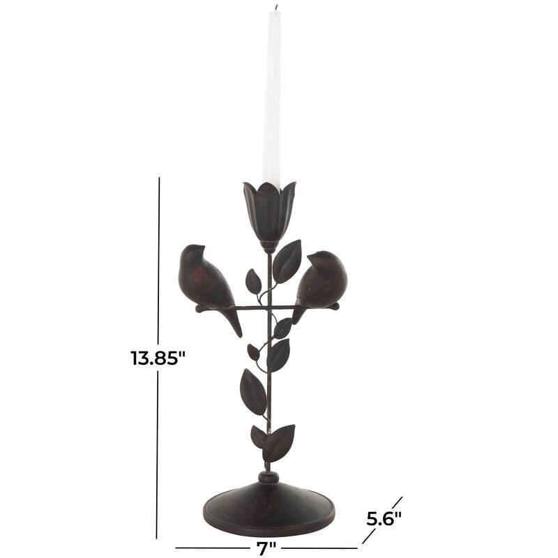 Black Polystone Perching Bird Decorative Sculpture with Leaf Vine and Copper Shading