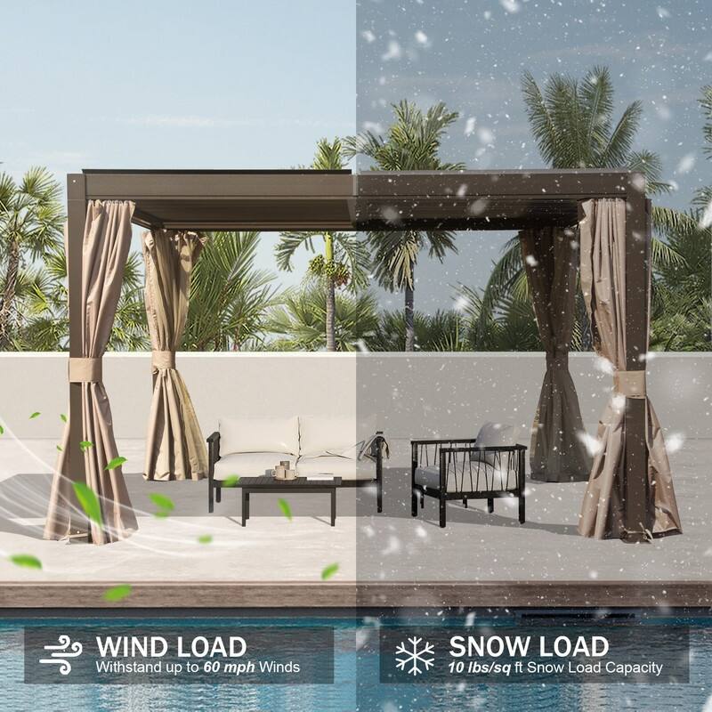 Domi Louvered Pergola 10' x 10', Aluminum Outdoor Pergola with Adjustable Louvers, Full Aluminum Frame, Built-in Gutter System