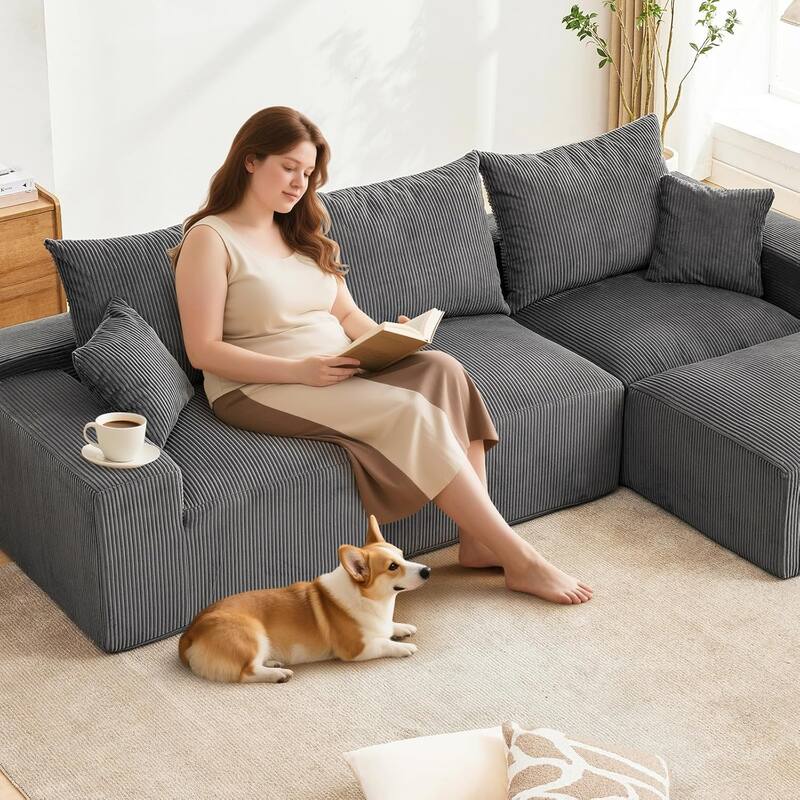 110" Oversized L-Shaped Sectional Sofa with Right Chaise, Cloud Couch with Corduroy & Memory Foam