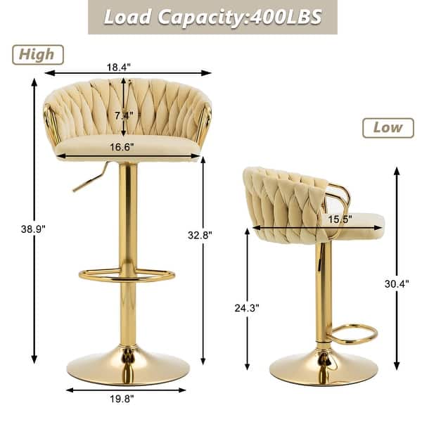 dimension image slide 3 of 6, Modern Swivel Counter Height Bar Stools Adjustable Counter Stool With Backs