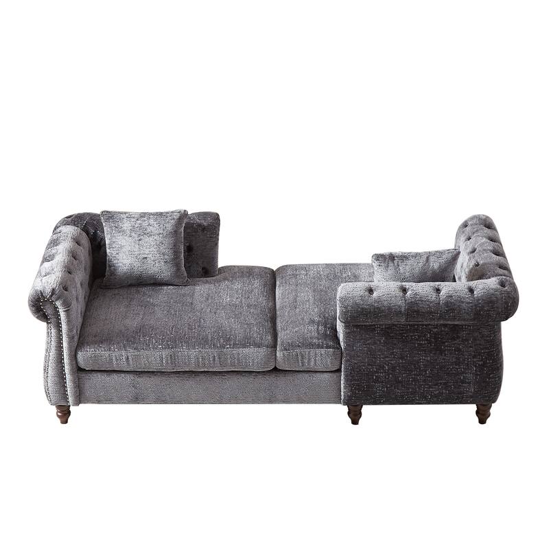 81-inch Chenille Face-to-face Chaise Lounge with Two Pillows,Nailhead trim,Button Tufted Design and Rolled Arms