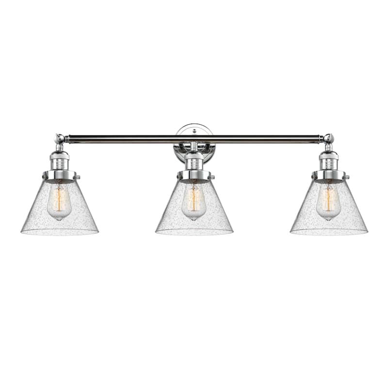 Innovations Lighting Large Cone 3 Light 32" Wide Bathroom Vanity Light - Polished Chrome / Seedy