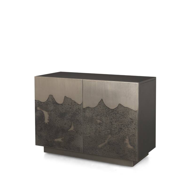 HomeRoots 30" Gray Distressed Metal Textured Door Accent Cabinet With Two Doors