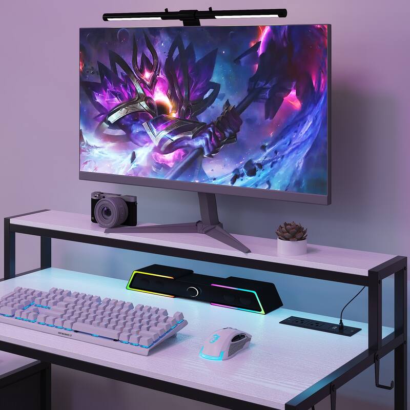39.4" French Gaming Computer Desk with Power Outlet, 24 Colors & 2 Drawers
