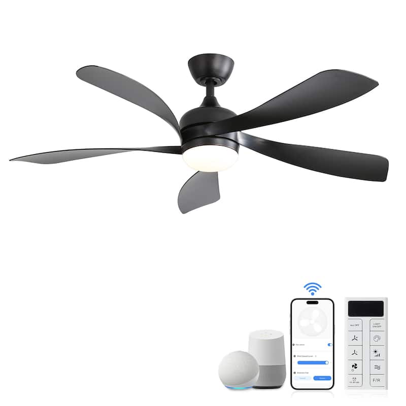 Sofucor 45 Inch Ceiling Fan with Light and Remote,Indoor/Outdoor with 3-Timer,Low Profile Quiet for Bedroom Living Room Patio - Black with Black ABS Blades