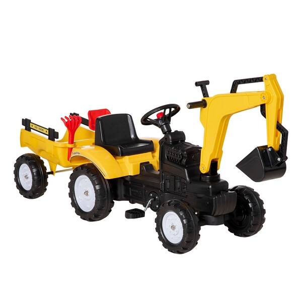 slide 2 of 10, Manual Kids Ride On Digger with Detachable Trailer and Realistic Bucket for Be Used Outdoor Play and Gifts​ Yellow