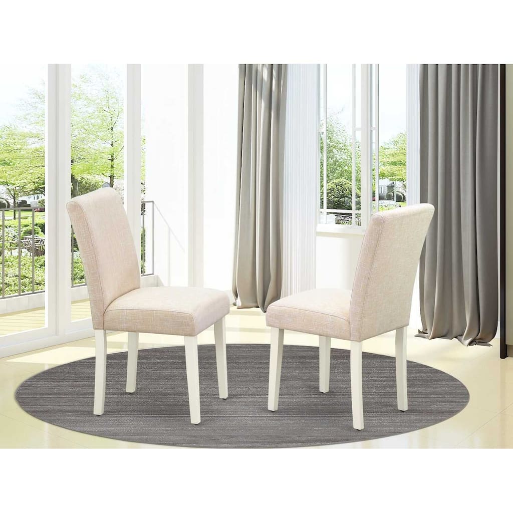 Round Dining Table Set - Solid Wood Kitchen Table with Chairs - Beige Fabric Seats